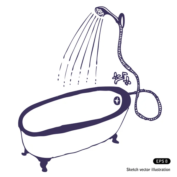 Bath with shower — Stockvector