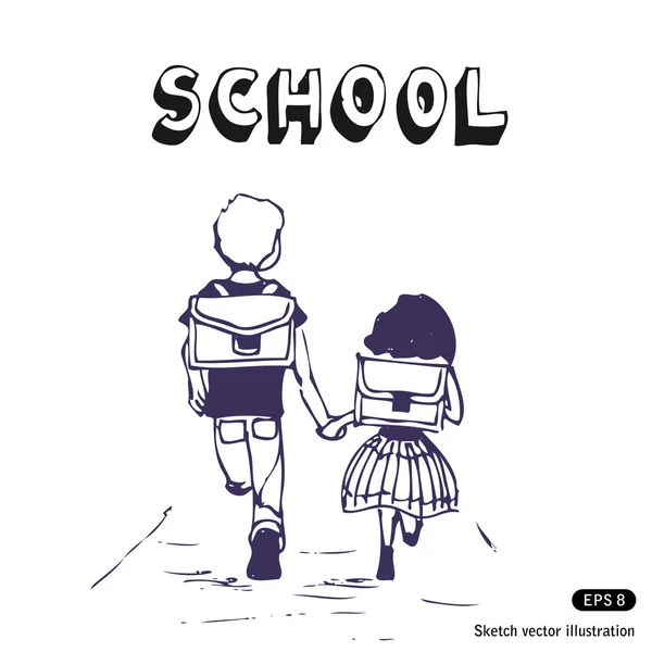 Chlapec a dívka chodí do školy — Stockový vektor