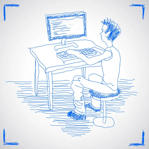 Homme travaillant avec ordinateur — Image vectorielle