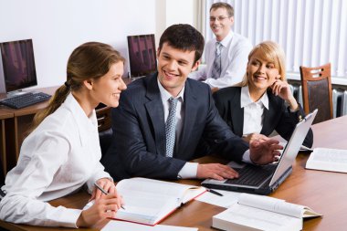 Business discuss the plan of work clipart