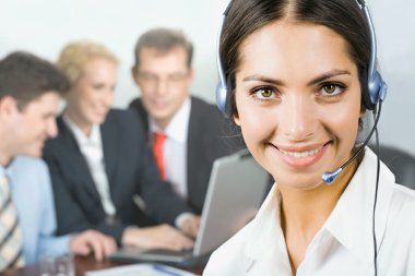 Woman with headset clipart