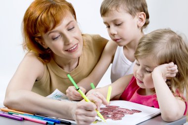 Mother with her children clipart