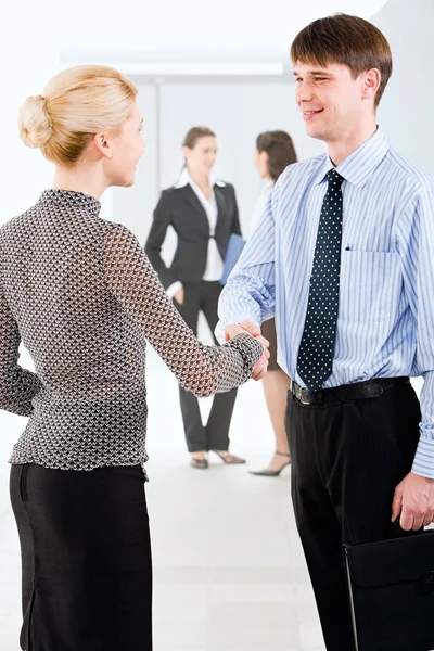 Photo of successful business partners handshaking after striking great deal — Stock Photo, Image