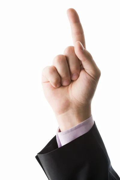 Photo of human hand with forefinger pointing upwards — Stock Photo, Image