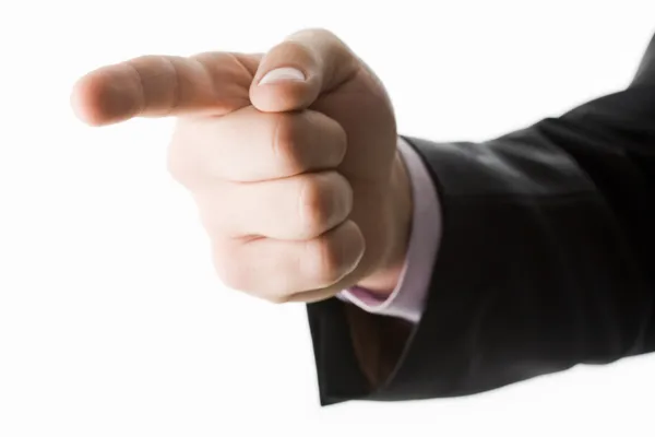 Photo of human hand with forefinger pointing aside — Stock Photo, Image