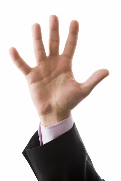 Obraz mužské ruky ukazující pět prstů na bílém pozadí — Stock fotografie
