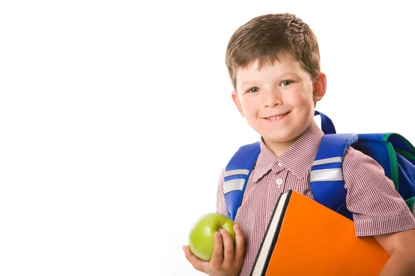 Jongen met appel — Stockfoto