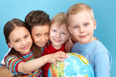 Cute kids with globe clipart