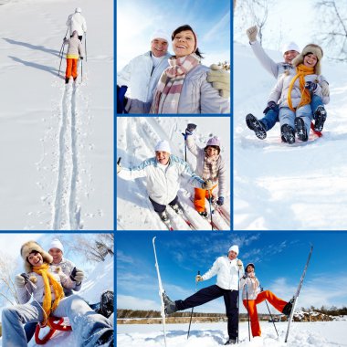 Skiers in park clipart
