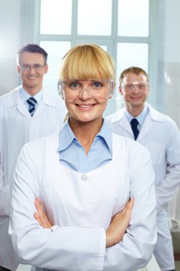 Female leader of scientific team clipart