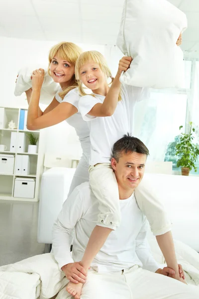 Family with pillows — Stock Photo, Image