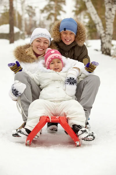Family on sledge — Stock Photo, Image