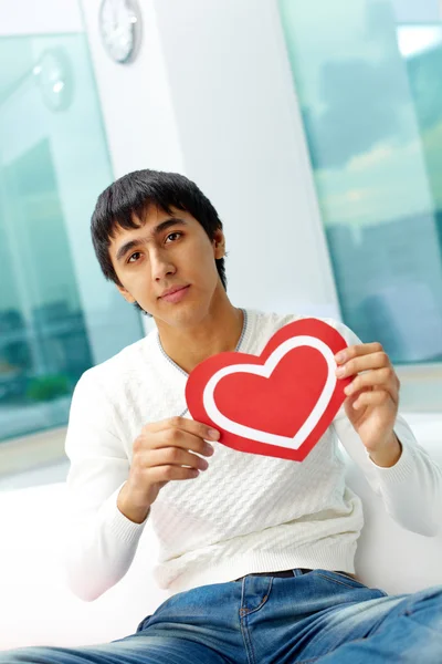 Man with paper heart — Stock Photo, Image