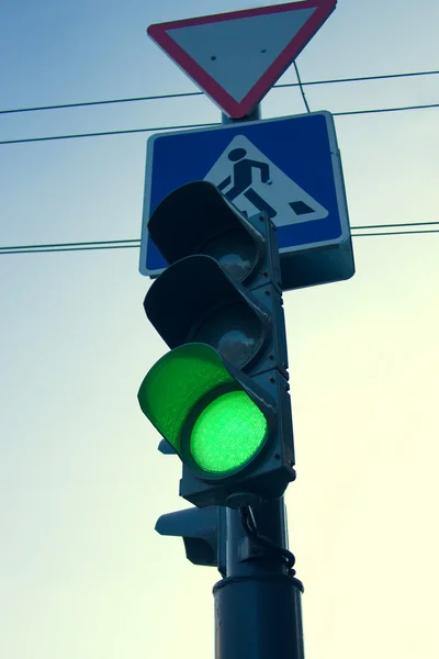 Traffic light and road signs — Stock Photo, Image
