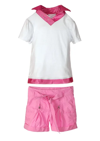 ピンクのショート パンツや t シャツの白で隔離されます。 — ストック写真