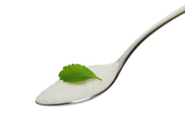 Teaspoon with sugar and stevia leaf clipart