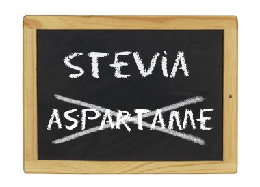 Chalkboard with stevia and aspartame written on it clipart