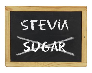 Chalkboard with stevia and sugar written on it clipart