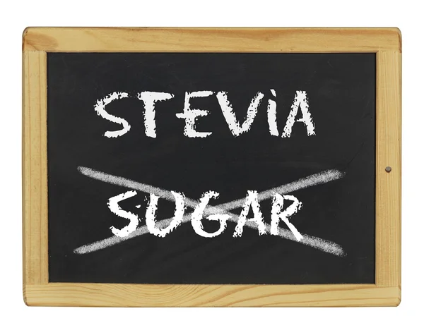 Tablica z stevia i cukru na nim napisane — Zdjęcie stockowe