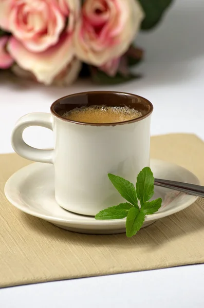 stock image Espresso with stevia leaves