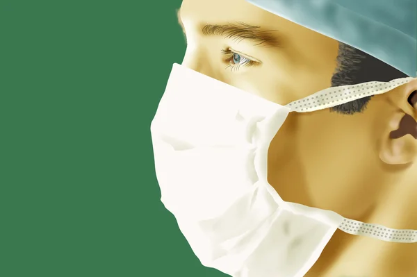 マスクと外科医の肖像画のクローズ アップ — ストック写真