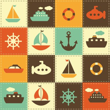 Patchwork background with sea transport clipart