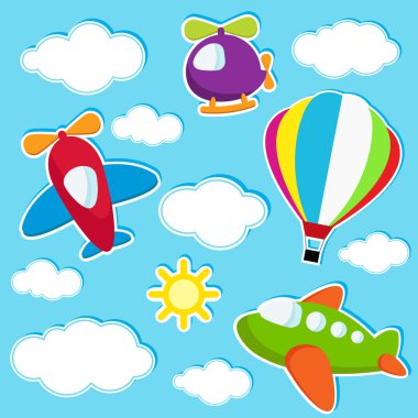 Sky with air transport stickers clipart