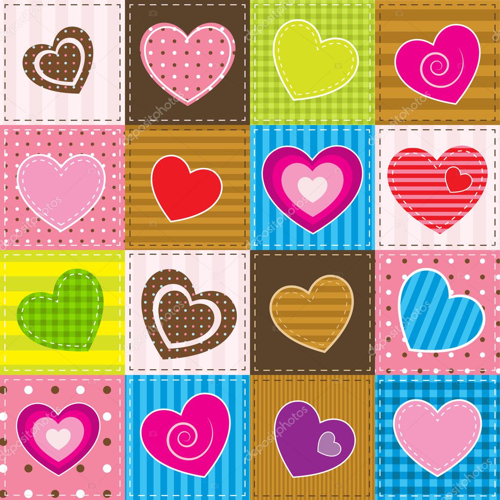 Colorful patchwork with hearts