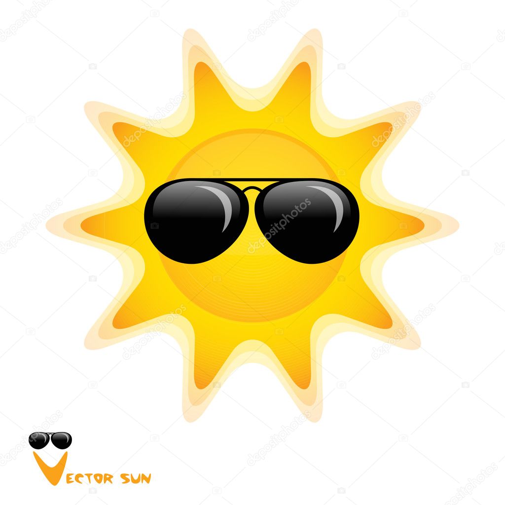 Sun with black glasses art vector illustration