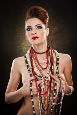 Young beautiful woman with beads and jewelry clipart