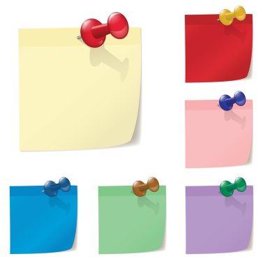 Set of colorful post paper and pin clipart