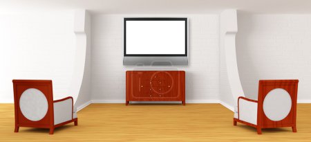 Hall de la galerie avec chaises, bureau et télévision à écran plat 