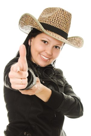 Cowboy femme sur un fond blanc .