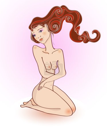 Attrayant fille avec un corps nu assis sur le sol, Illustra 