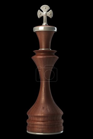 Échecs roi en bois isolé sur fond noir Haute résolution. Image 3D 