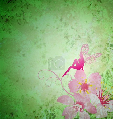 Petite fée rose sur le vert printemps ou été grunge ba 
