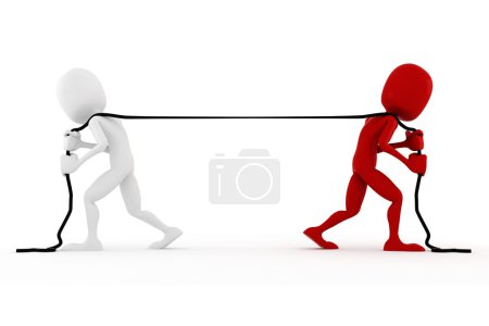 3d homme tirant une corde, sur fond blanc 