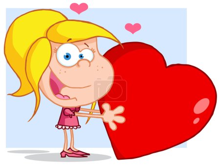 Jeune fille tient un coeur rouge 