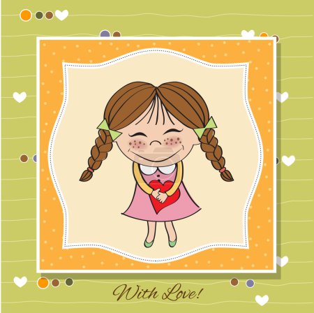 Fille drôle avec des cœurs. Doodle personnage de dessin animé Illustration .