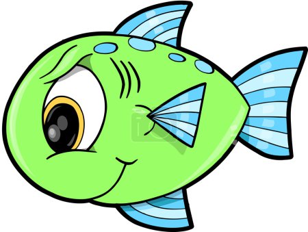 Illustration vectorielle moyenne des poissons verts de l'océan 