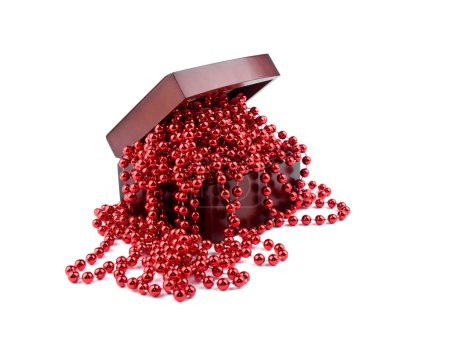 Guirlande de Noël rouge dans une boîte en bois 