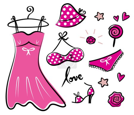 Mode rétro icônes roses et accessoires 