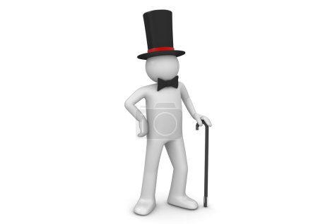 Gentleman - noble en haut de forme avec bâton de marche (3d isolé sur fond blanc personnages série )