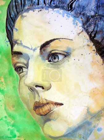 Portrait illustré de la belle fille Montréalais aquarelle 