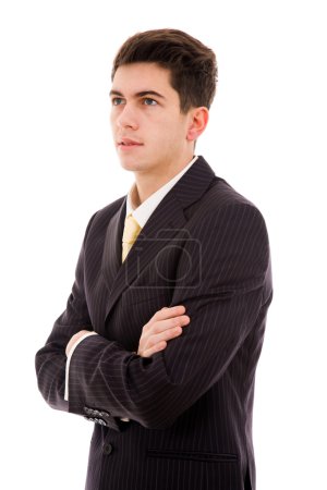 Pensif jeune homme d'affaires portrait en fond blanc 
