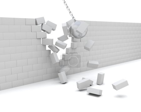 Boule de démolition démolir un mur 