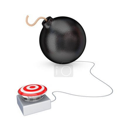 Gros bouton rouge et bombe noire .
