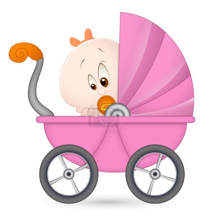 Bébé fille en voiture de bébé 