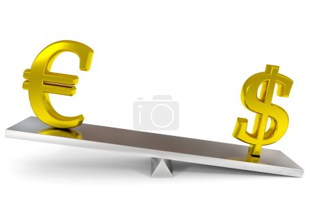 Signes dollar et euro sur une échelle. Image générée par ordinateur .