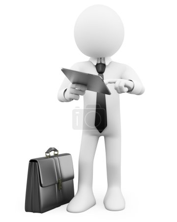 Homme d'affaires 3D - Travailler avec une tablette 